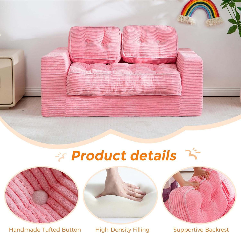 Pink Tufted 2-Seat Cloud Bean Sofa