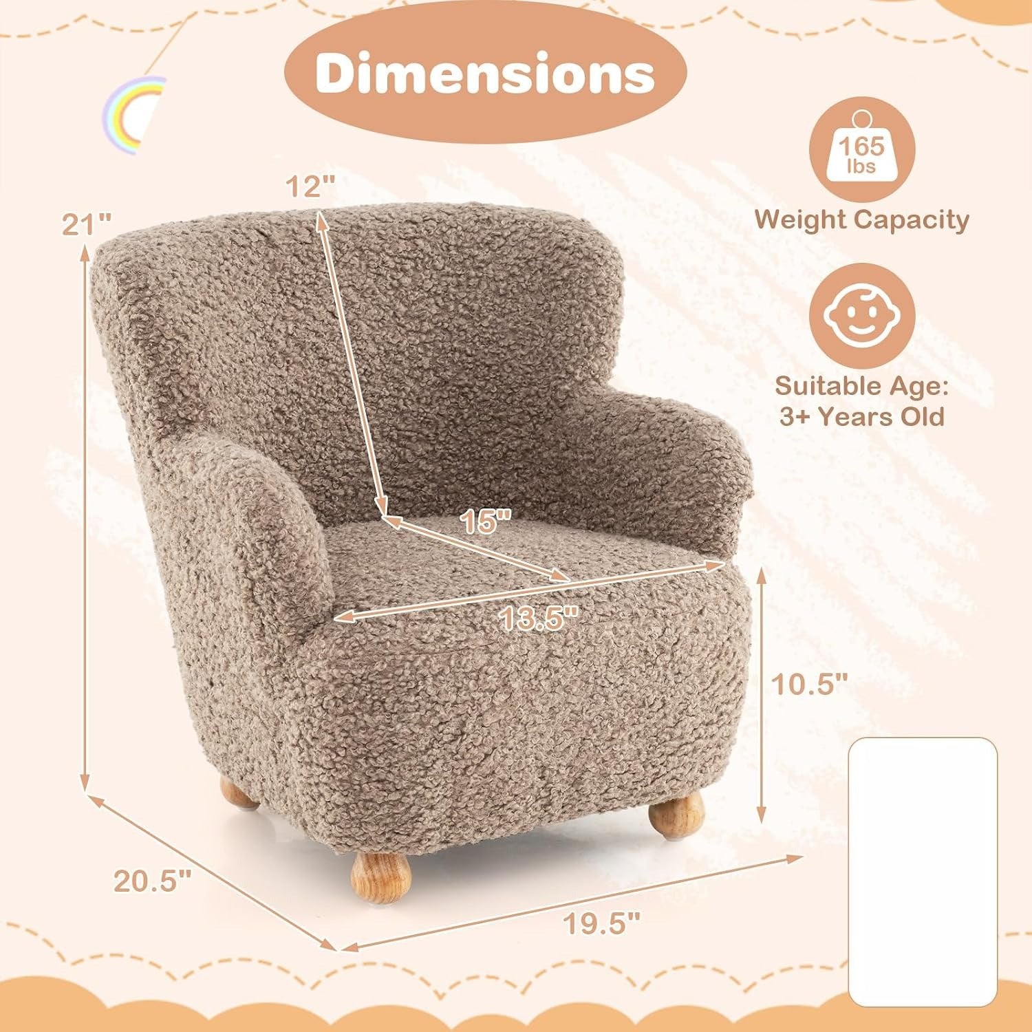 Coffee Wooden Leg Kids Recliner Chair