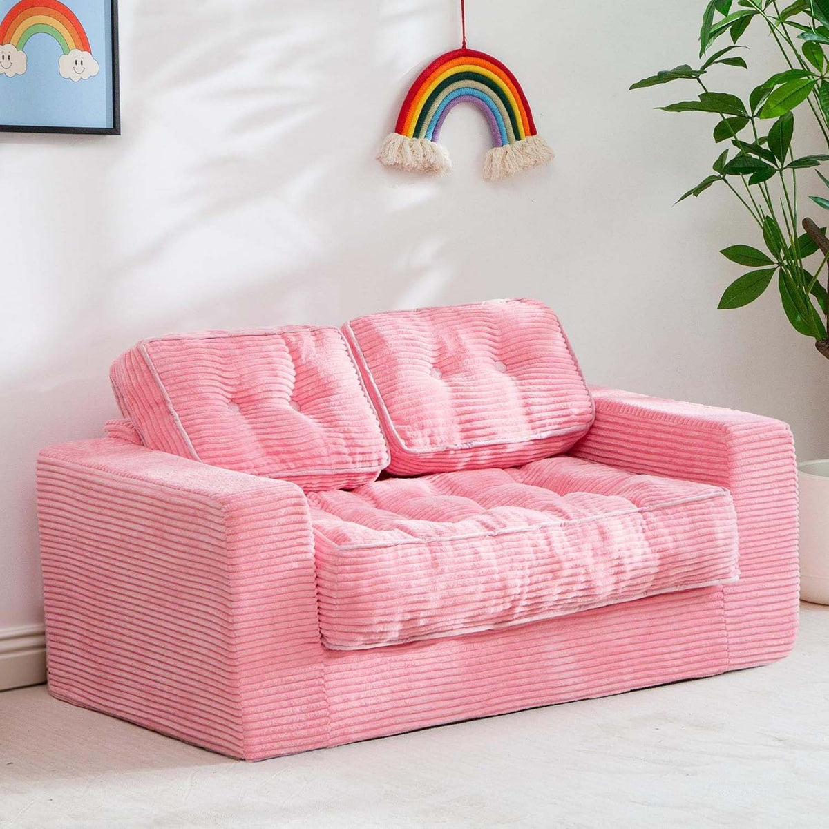 Pink Tufted 2-Seat Cloud Bean Sofa