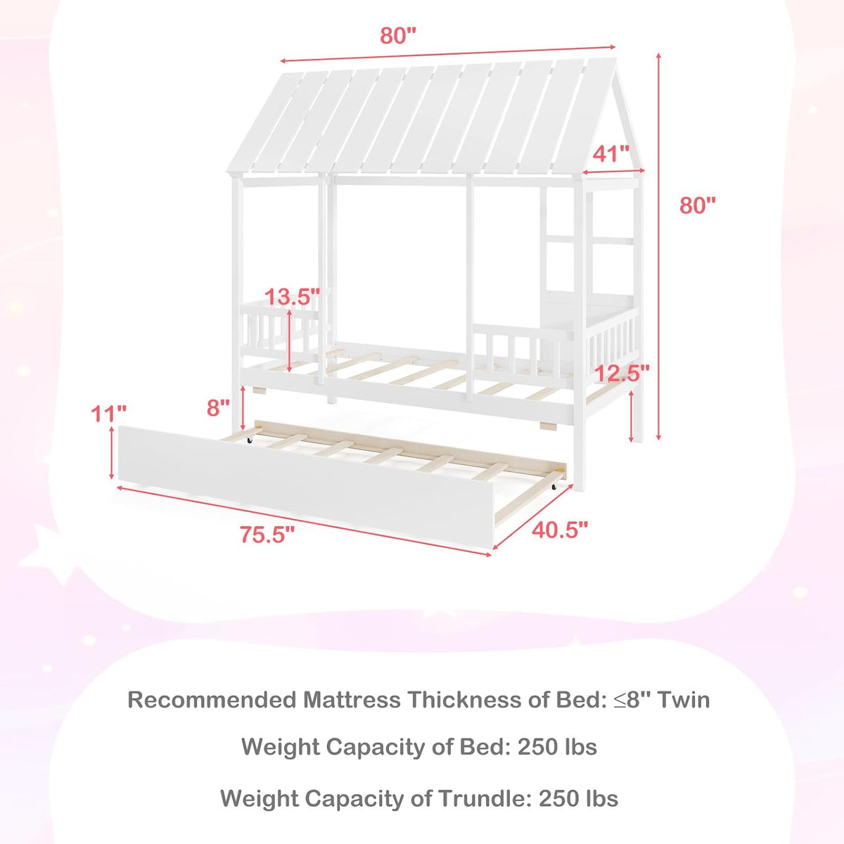 White Twin House Bed With Trundle