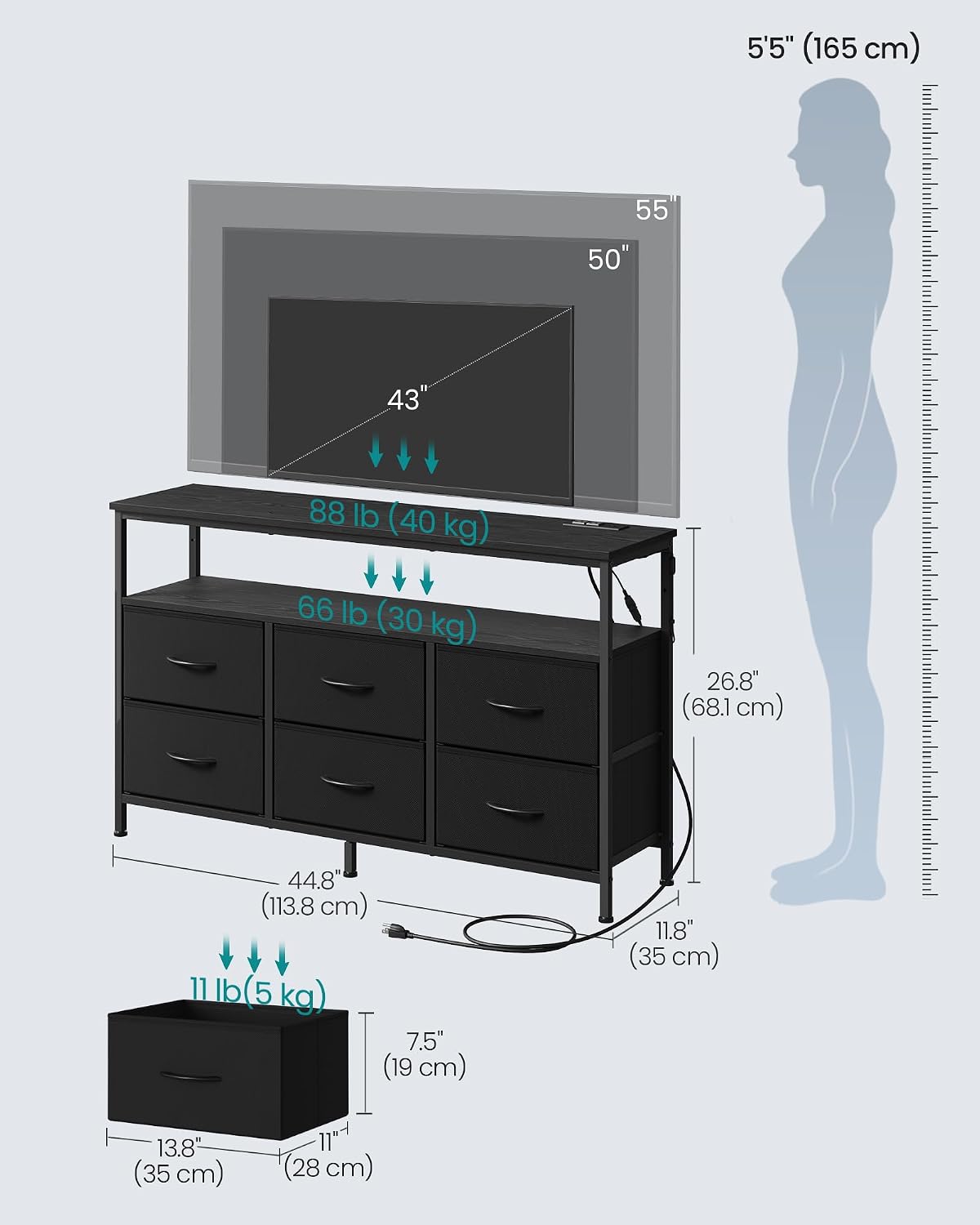 Black 6-Drawer Shelf Dresser Stand