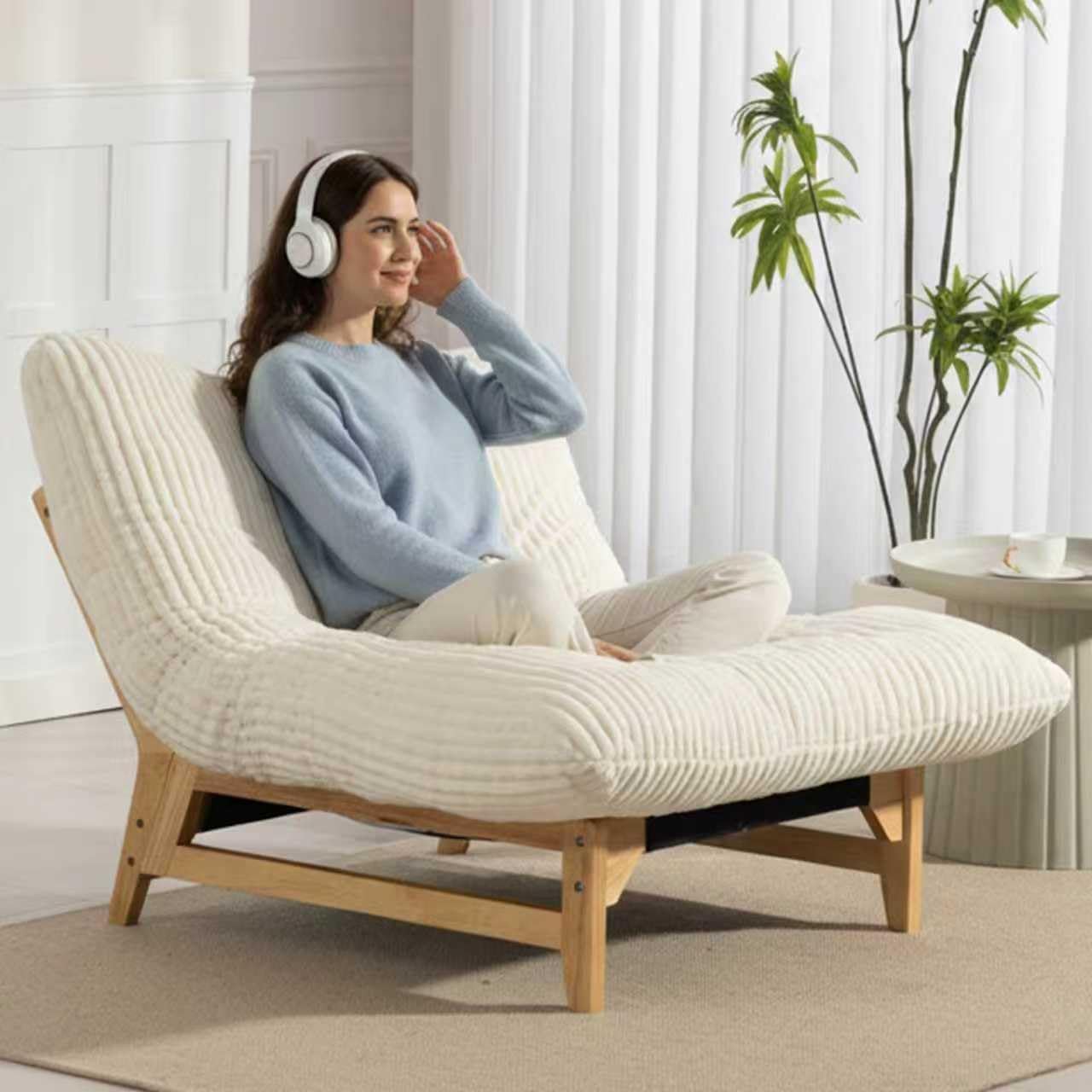 White Corduroy Oversized Lounge Chair