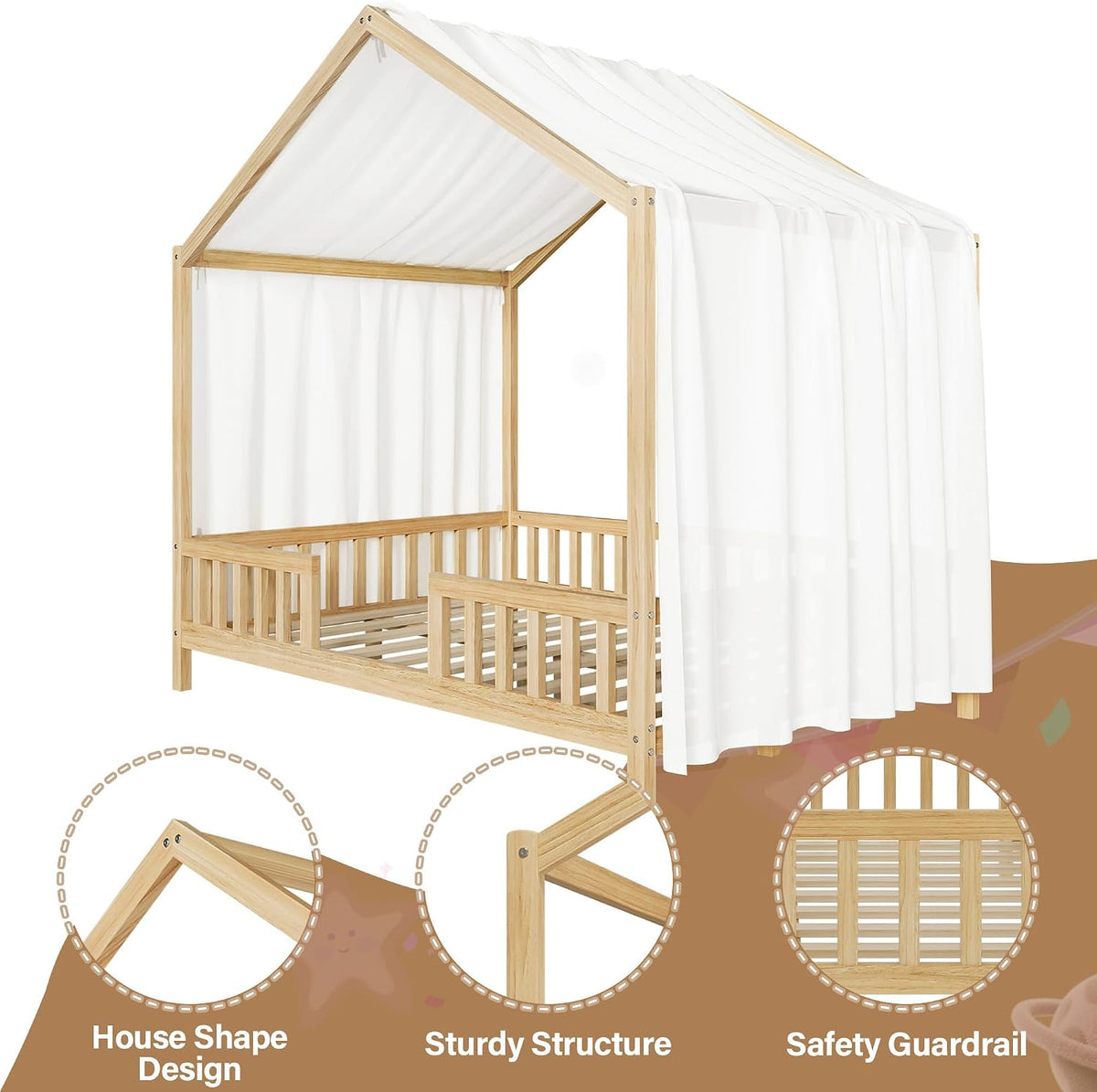 Natural Full Montessori House Bed