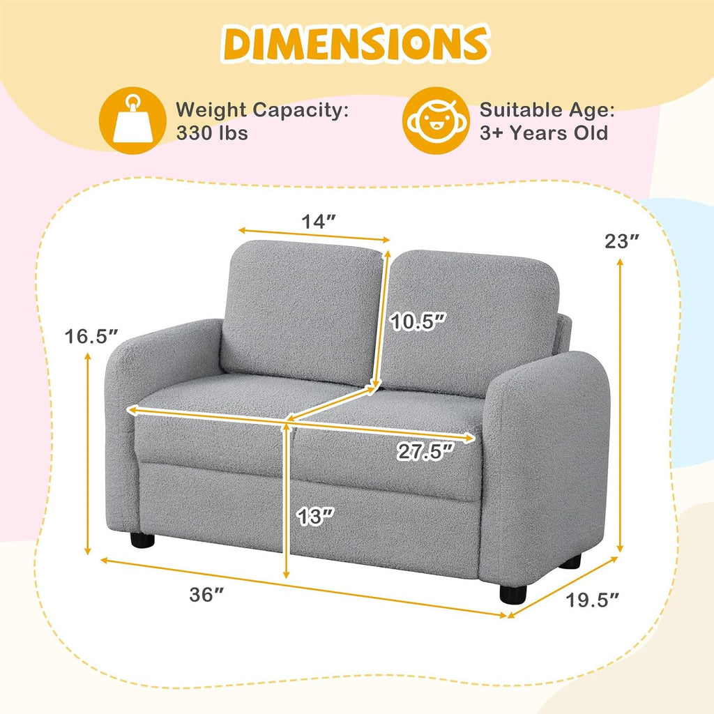 Teddy Fleece Two-Seat Kids Loveseat