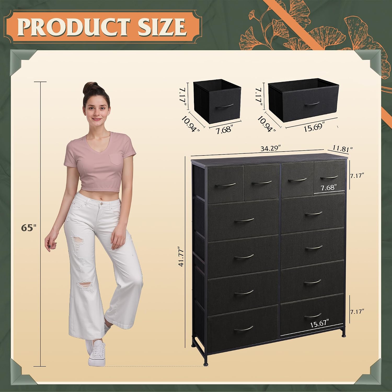 Black 12-Drawer Fabric Tall Dresser