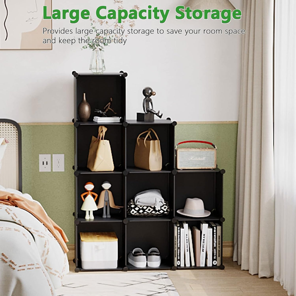 Black 9-Cube Modular Storage Shelf