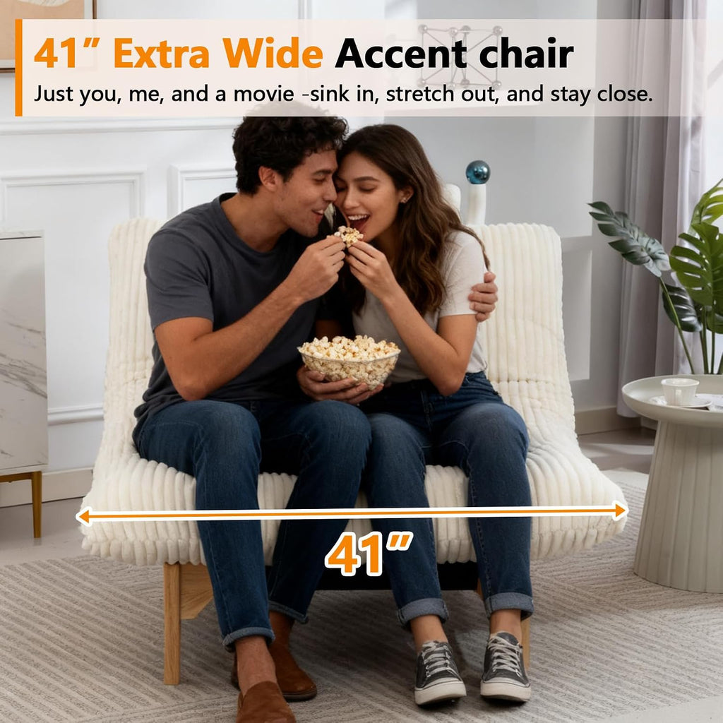 White Corduroy Oversized Lounge Chair