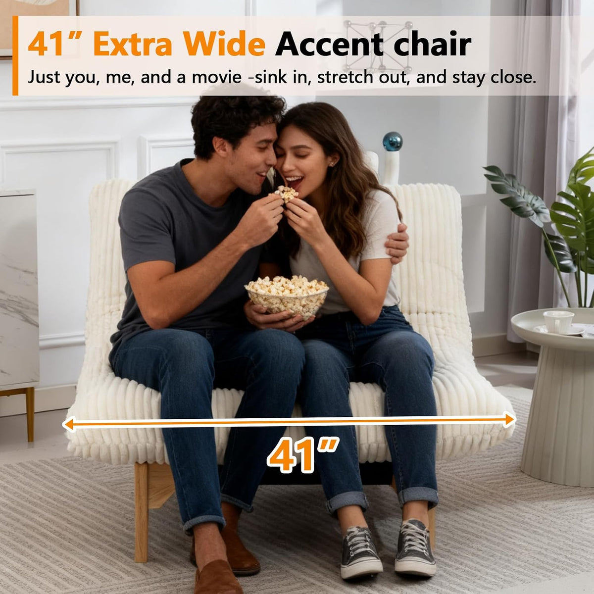 White Corduroy Oversized Lounge Chair