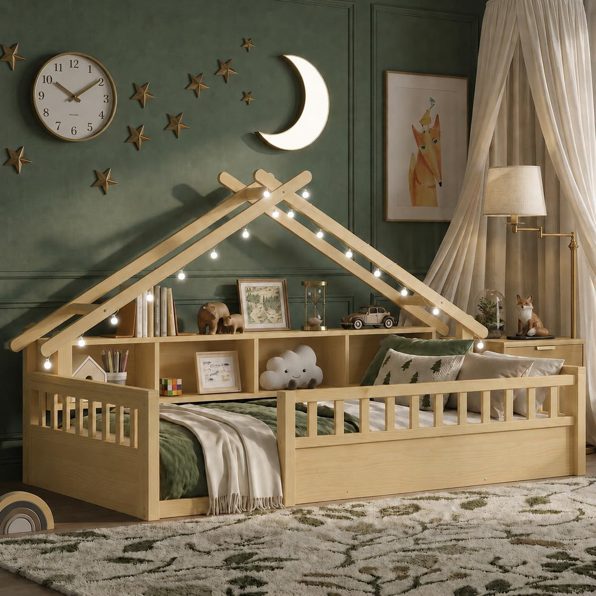 Natural Twin Lit Montessori Storage Bed