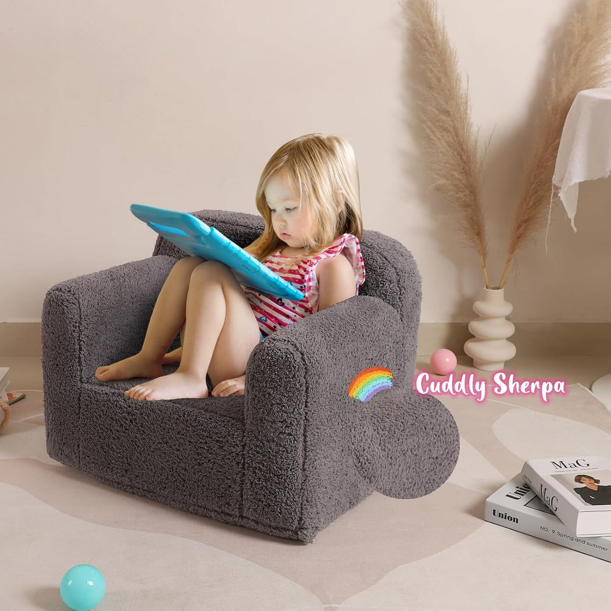 Grey Washable Sherpa Kids Armchair
