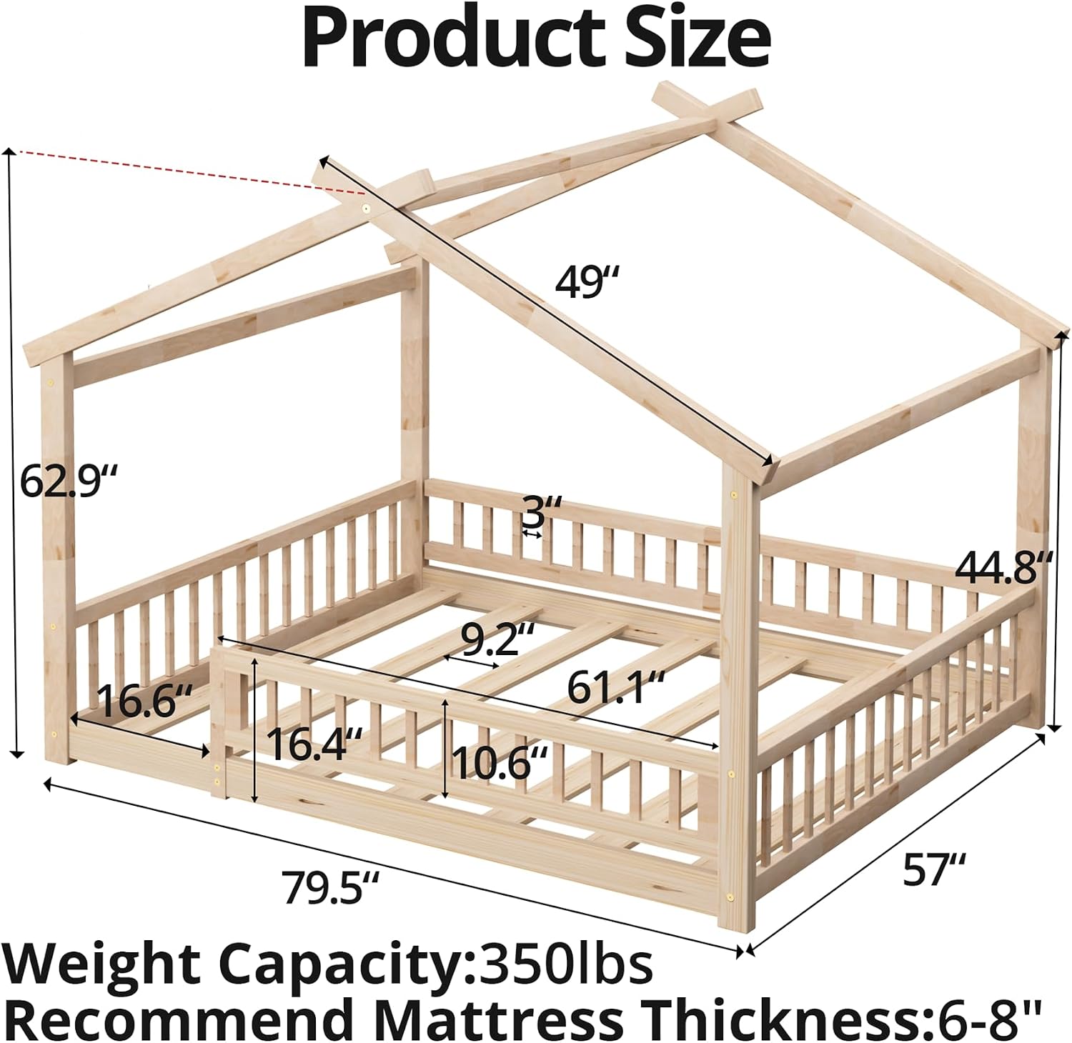 Natural Full Wooden Montessori Bed