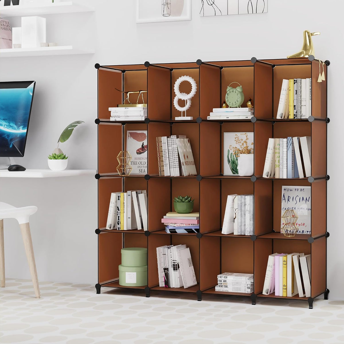 Brown 16-Cube Storage Closet Organizer