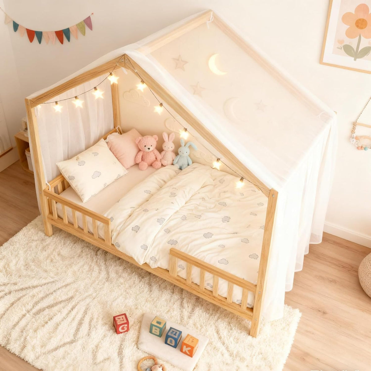Natural Full Canopy Montessori House Bed