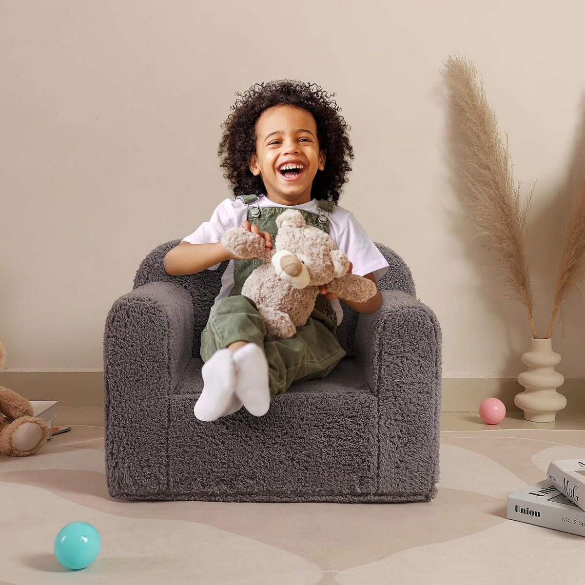 Grey Washable Sherpa Kids Armchair