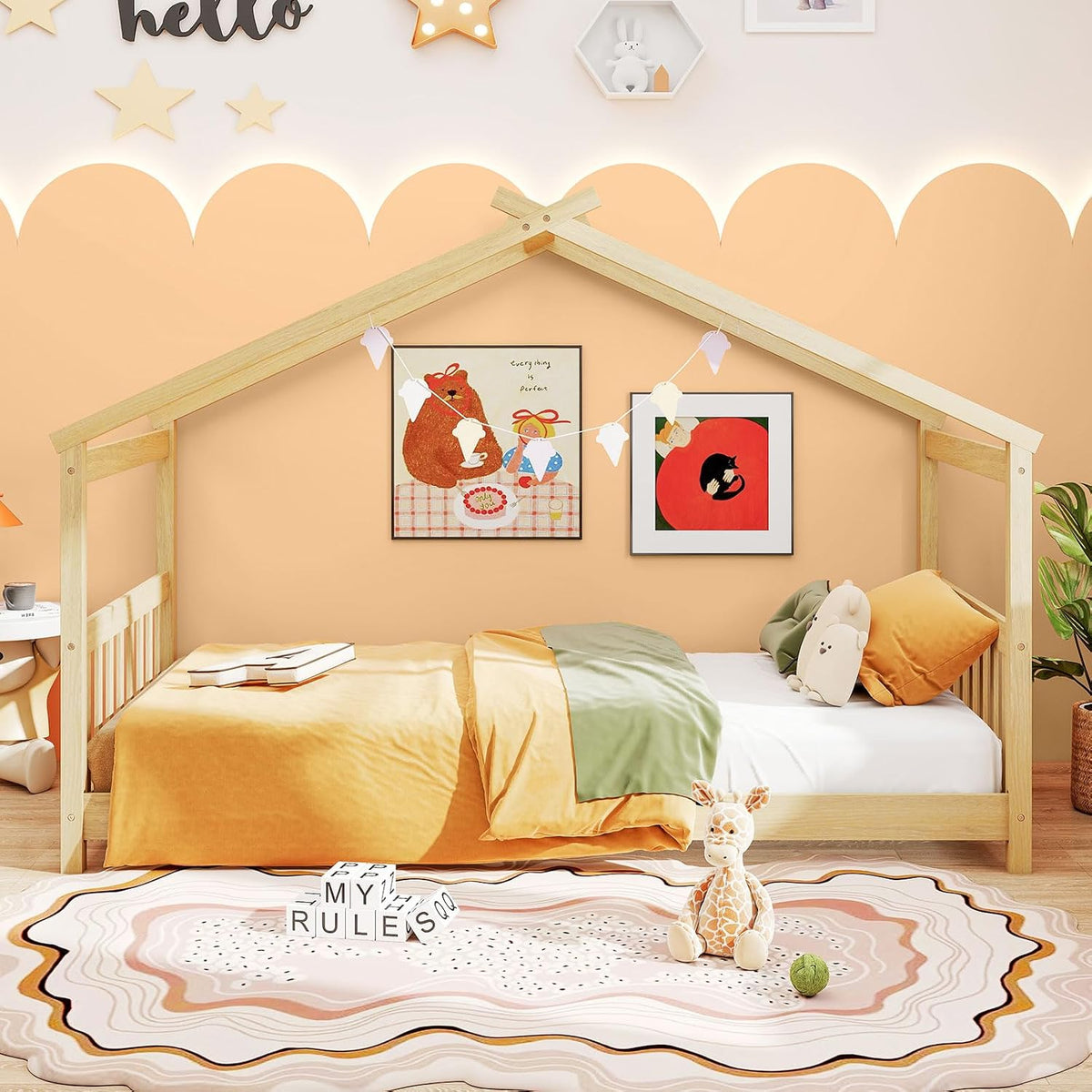 Natural Twin Solid Wood House Bed