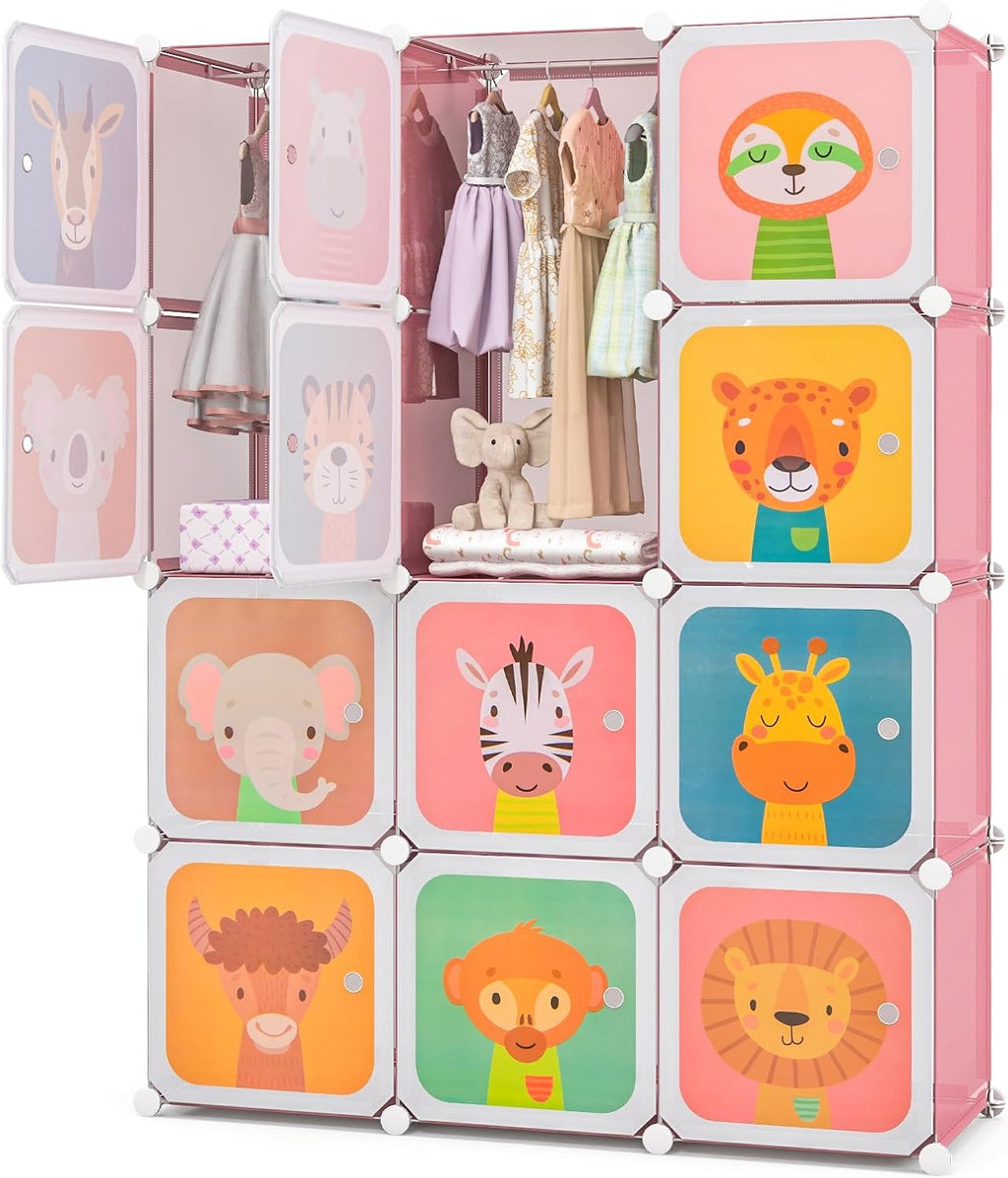 Pink 12-Cube Kids Wardrobe Organizer