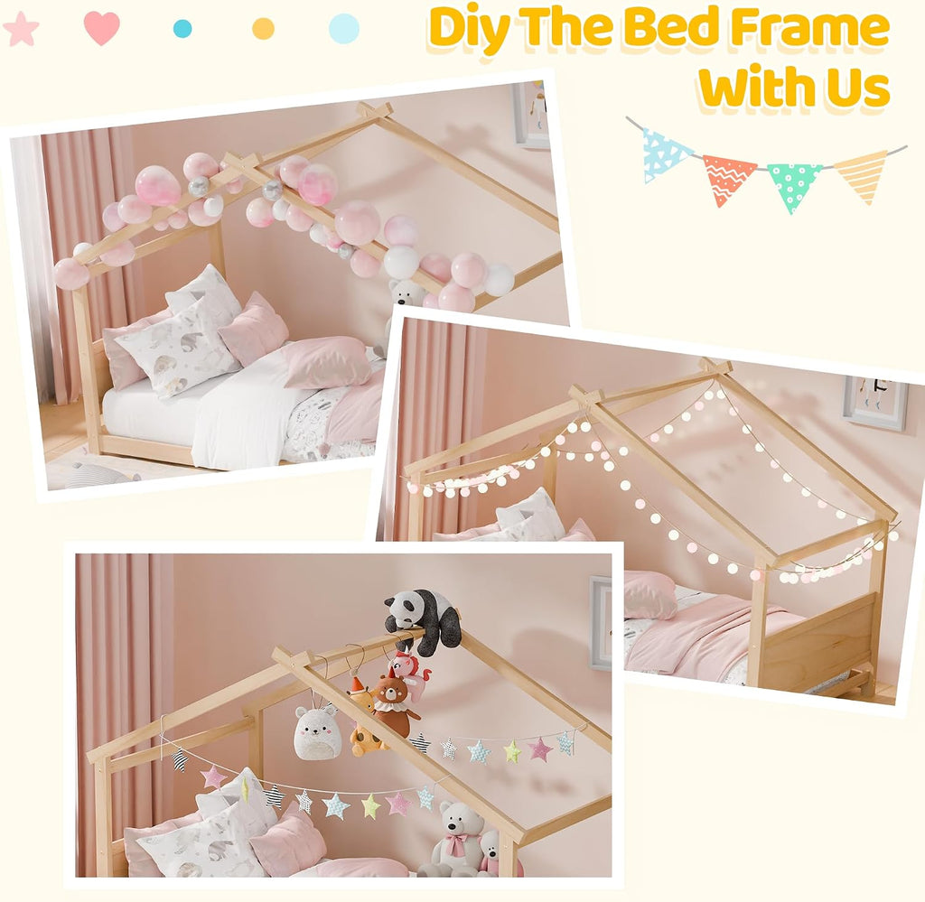 Natural Twin Montessori House Floor Bed