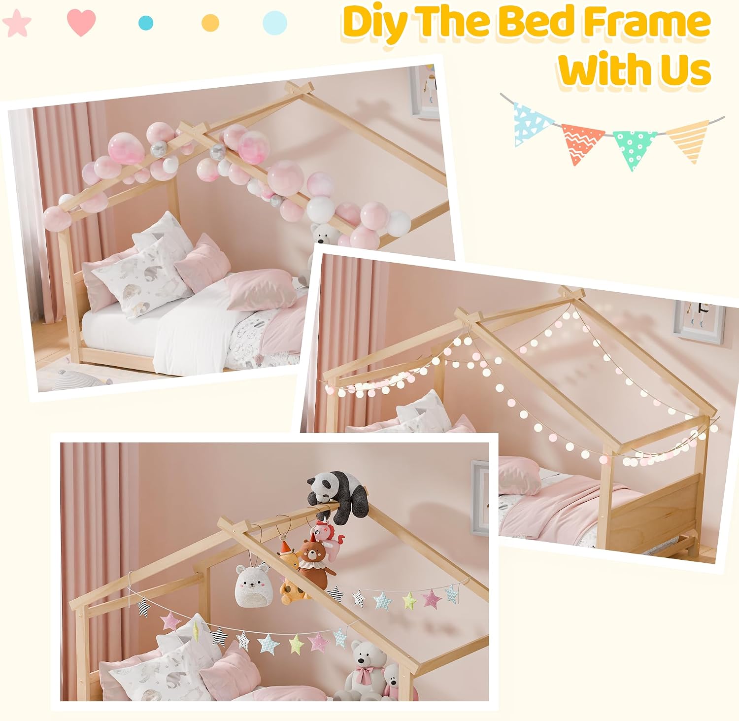 Natural Twin Montessori House Floor Bed