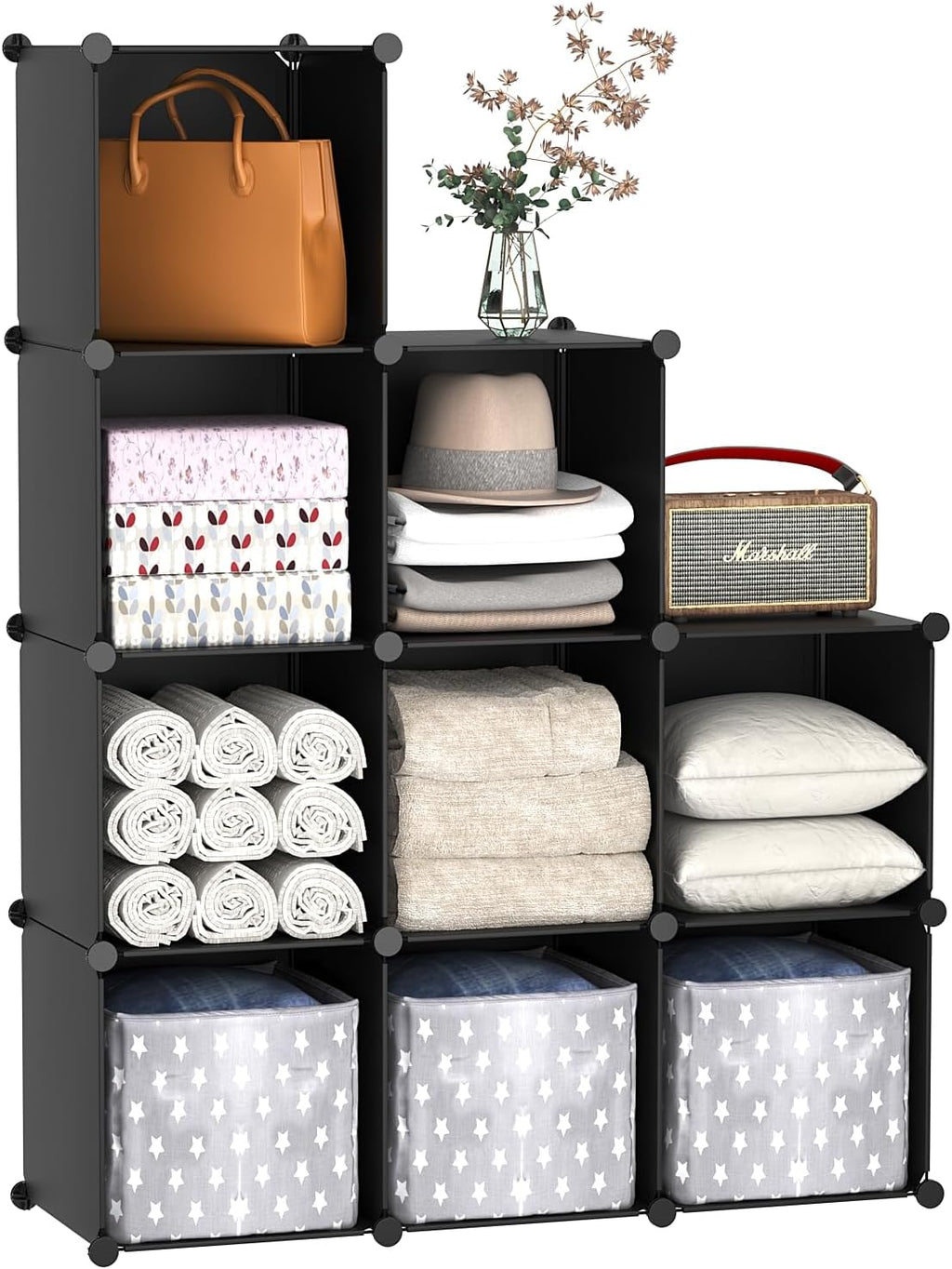 Black 9-Cube Modular Storage Shelf