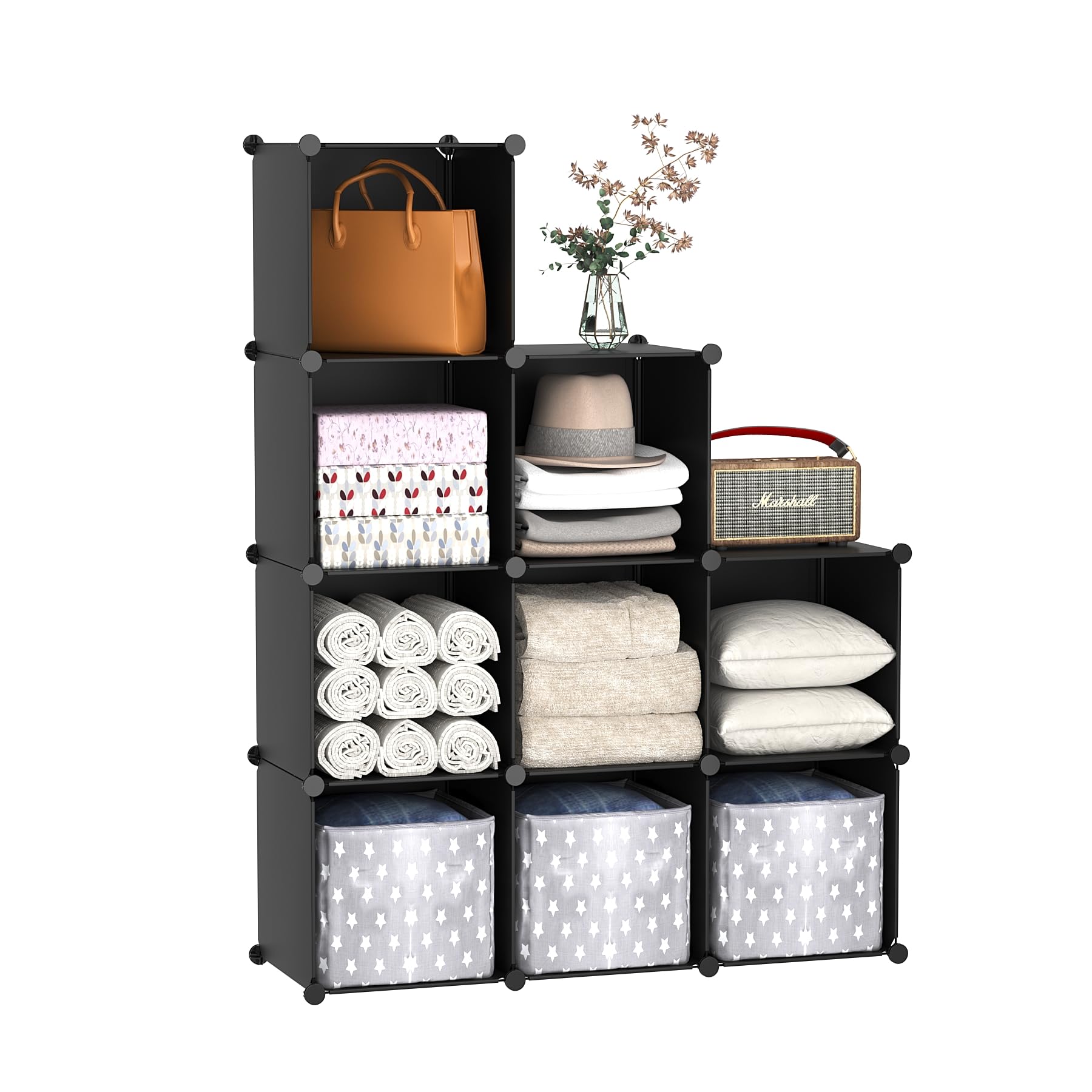 Black 9-Cube Modular Storage Shelf