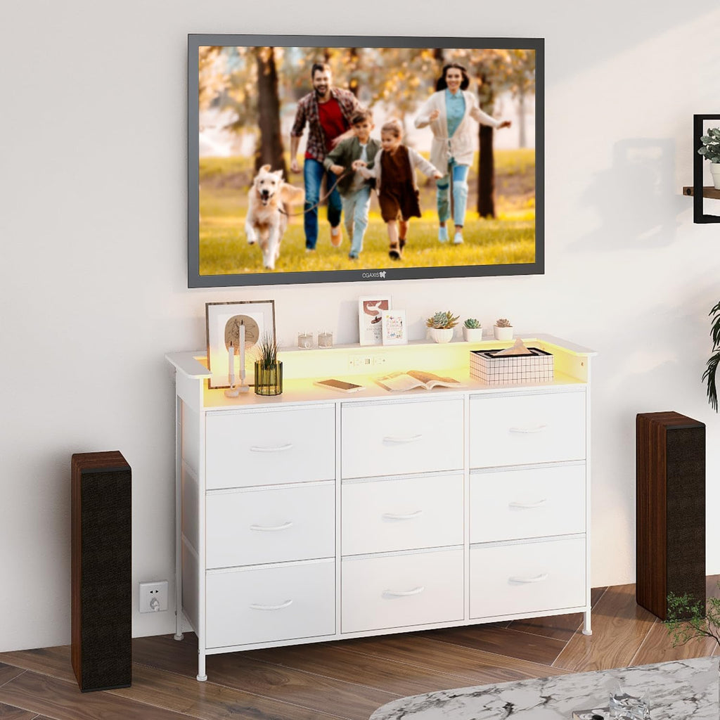 White LED Charging 9-Drawer Dresser