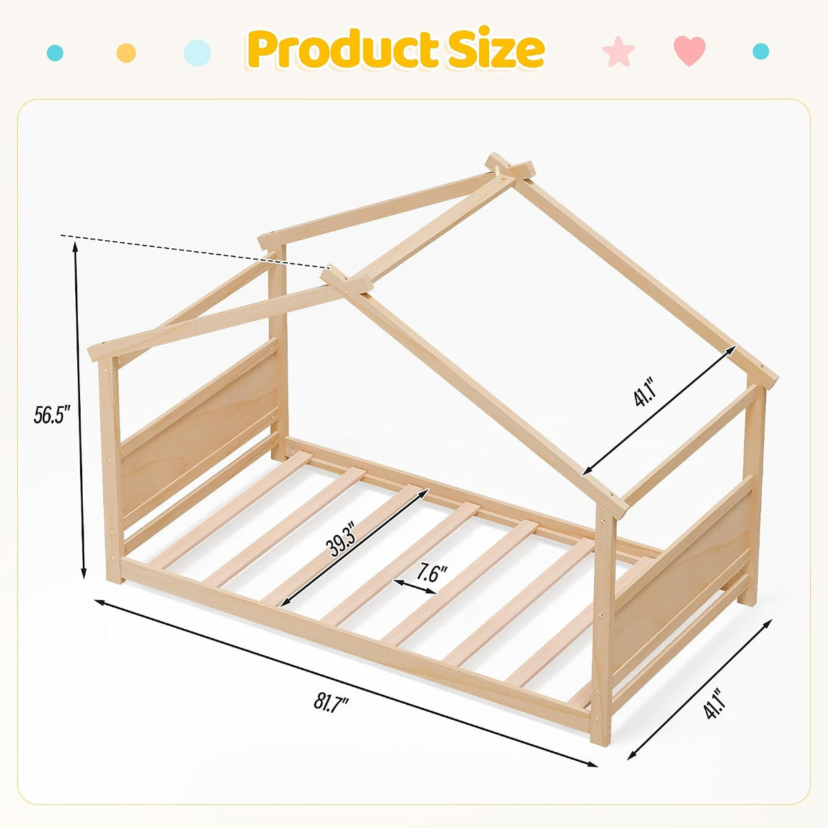 Natural Twin Montessori House Floor Bed