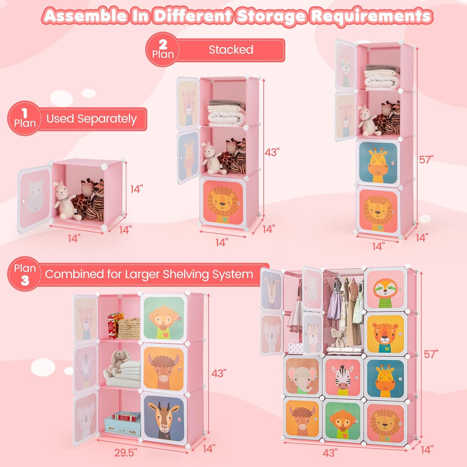 Pink 12-Cube Kids Wardrobe Organizer