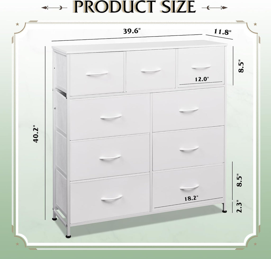 White 9-Drawer Tall Fabric Dresser