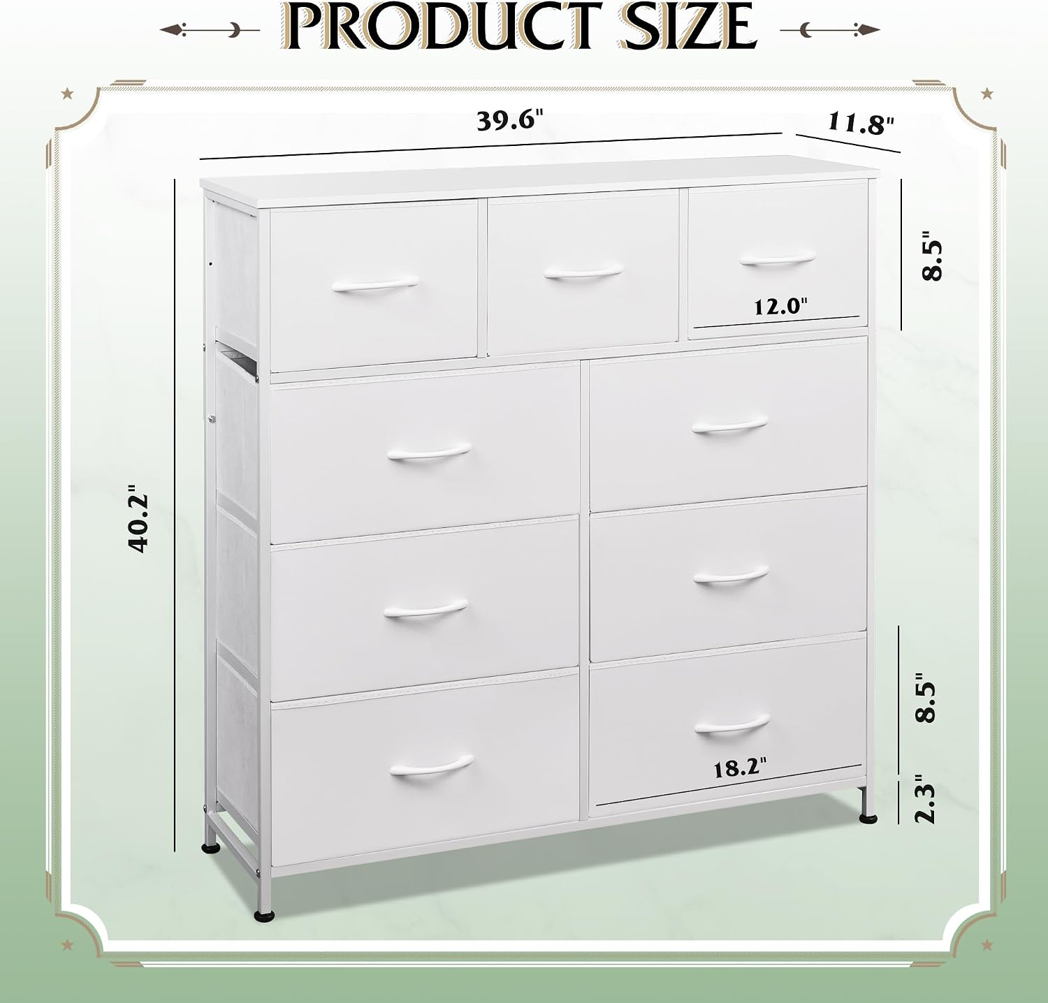 White 9-Drawer Tall Fabric Dresser
