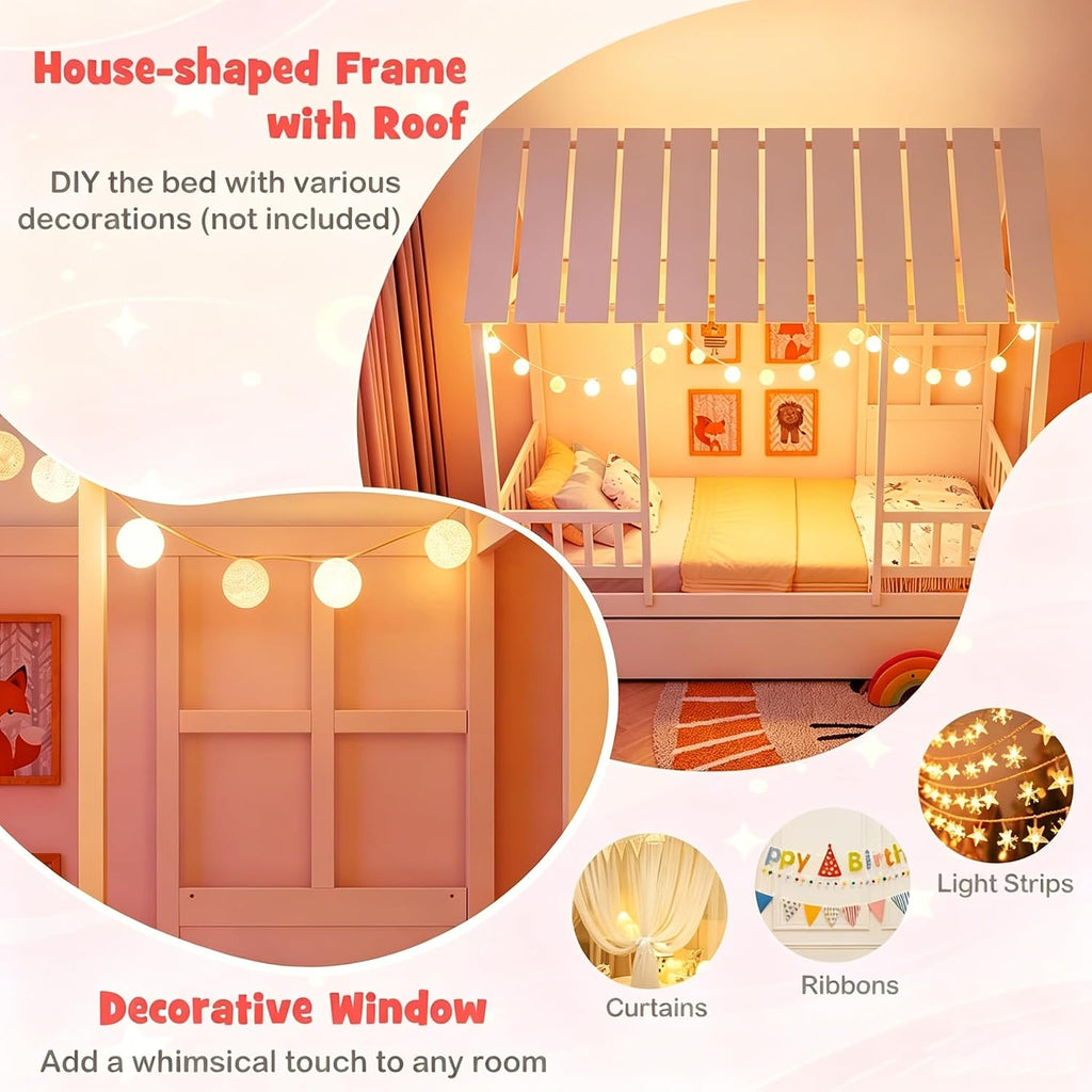 White Twin House Bed With Trundle