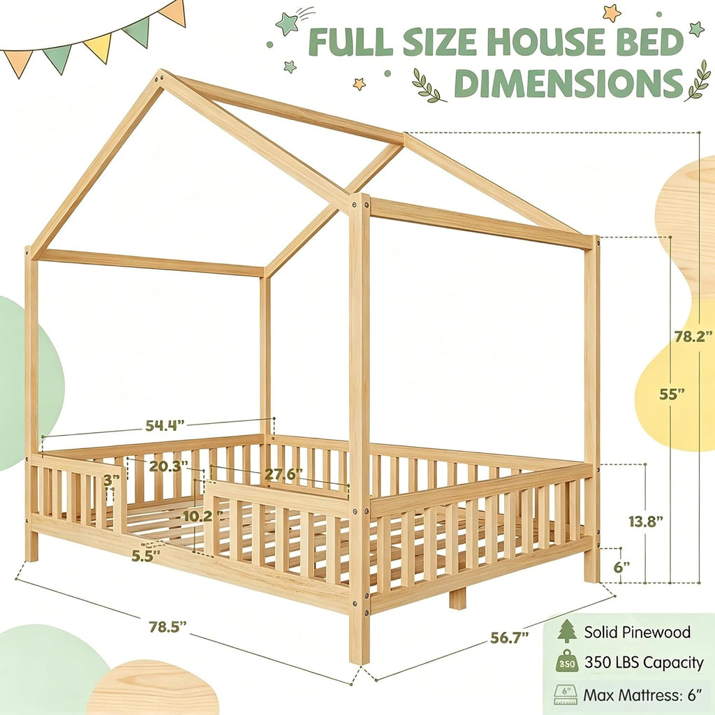 Natural Full Montessori House Bed