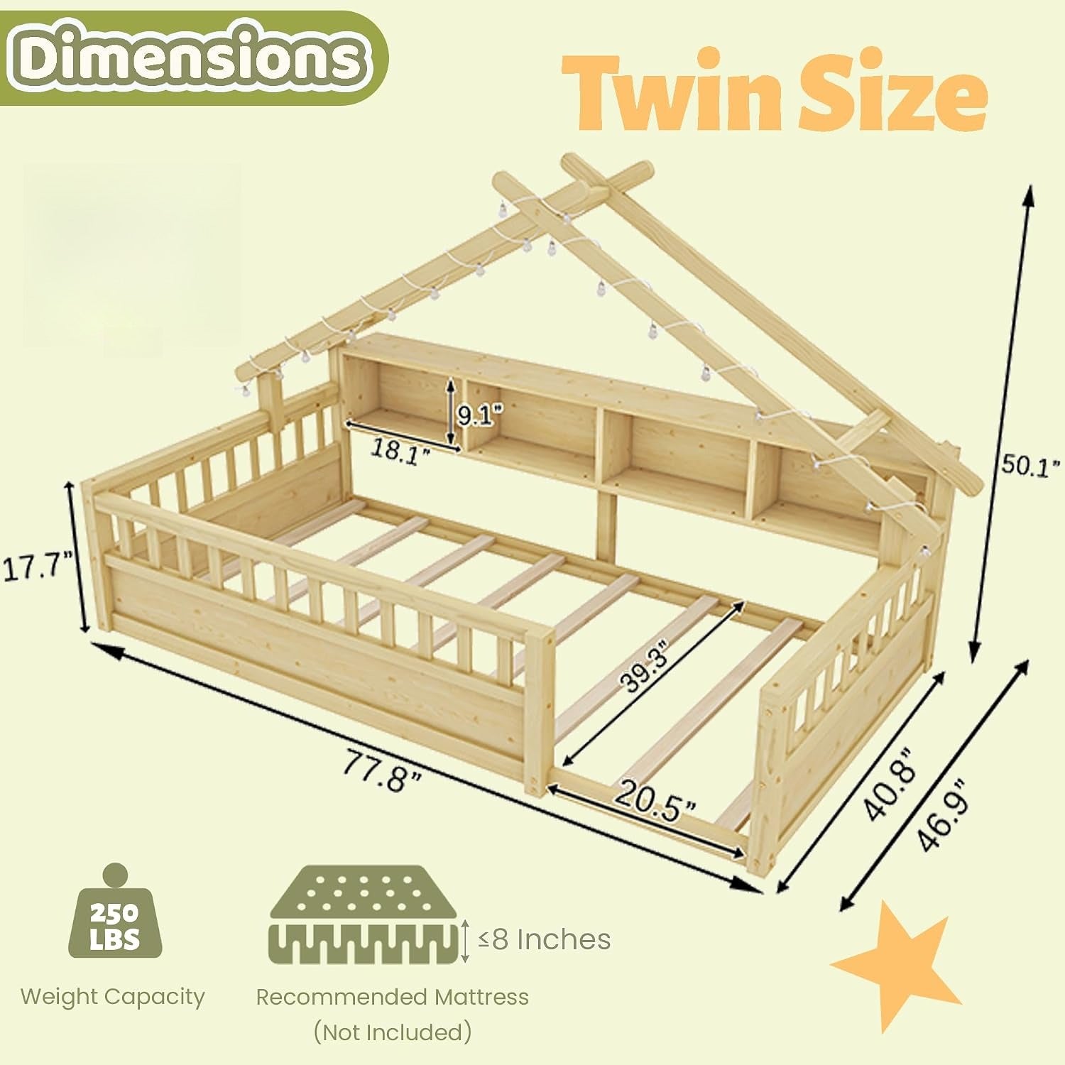 Natural Twin Lit Montessori Storage Bed