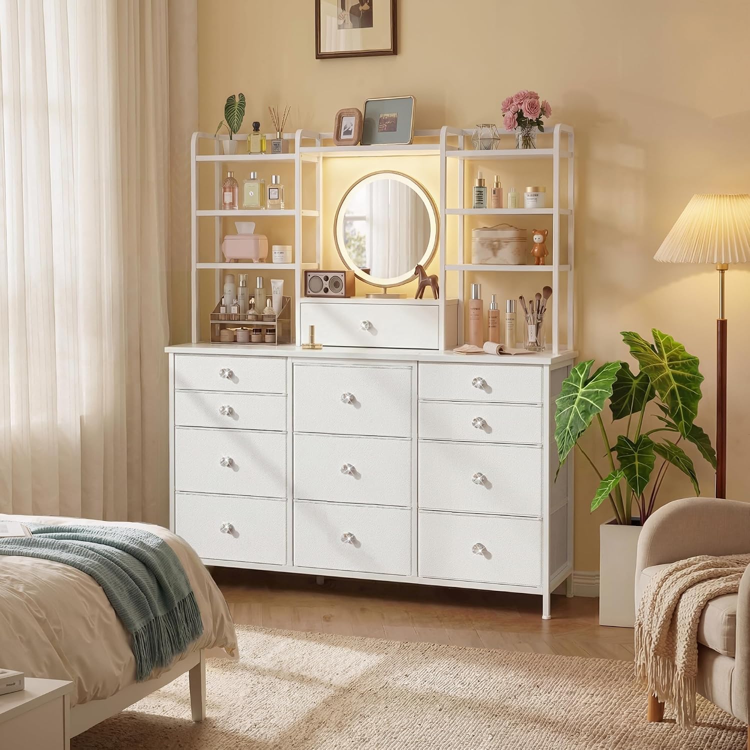 White RGB 12-Drawer Fabric Dresser