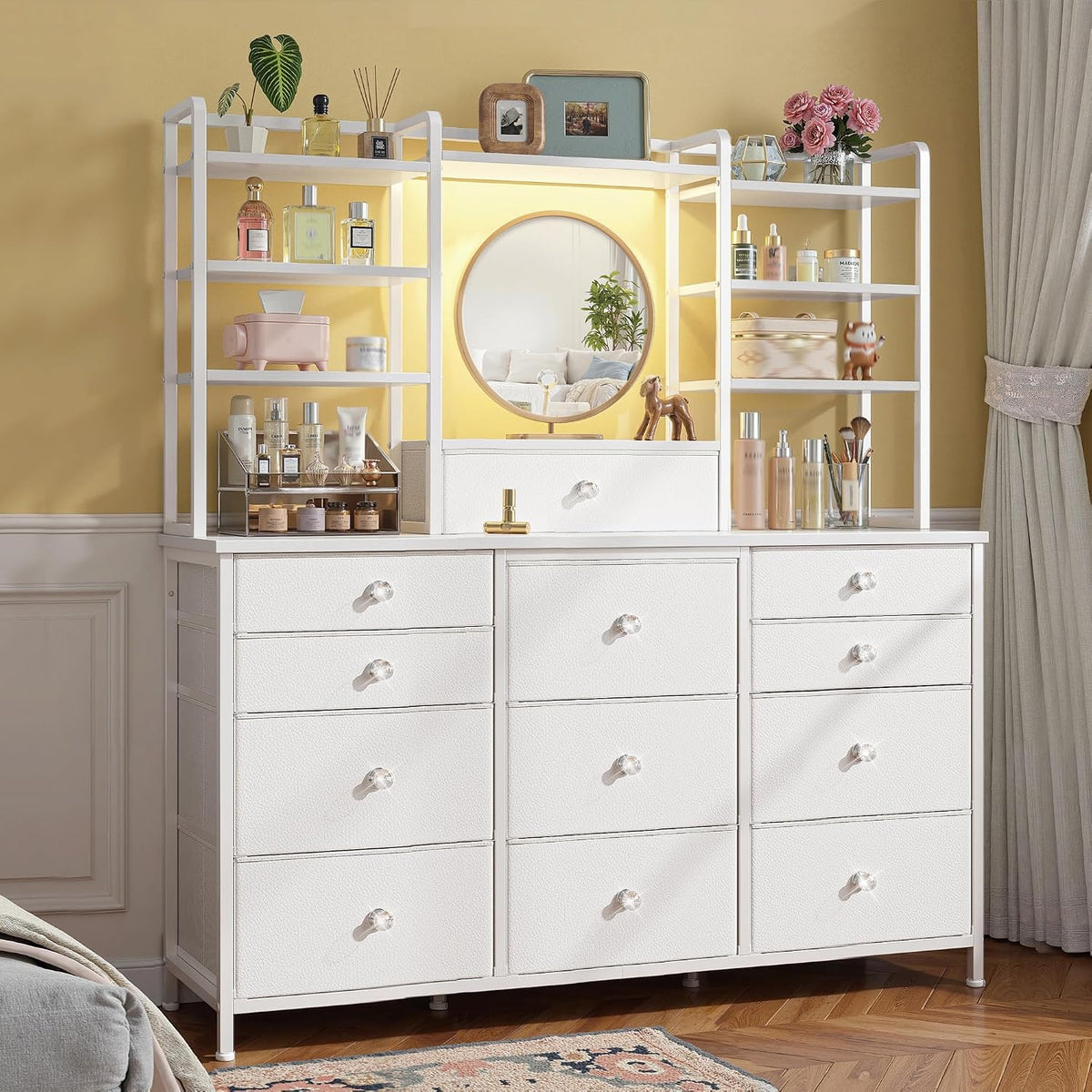 White RGB 12-Drawer Fabric Dresser