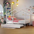 White Full Wooden Trundle House Bed