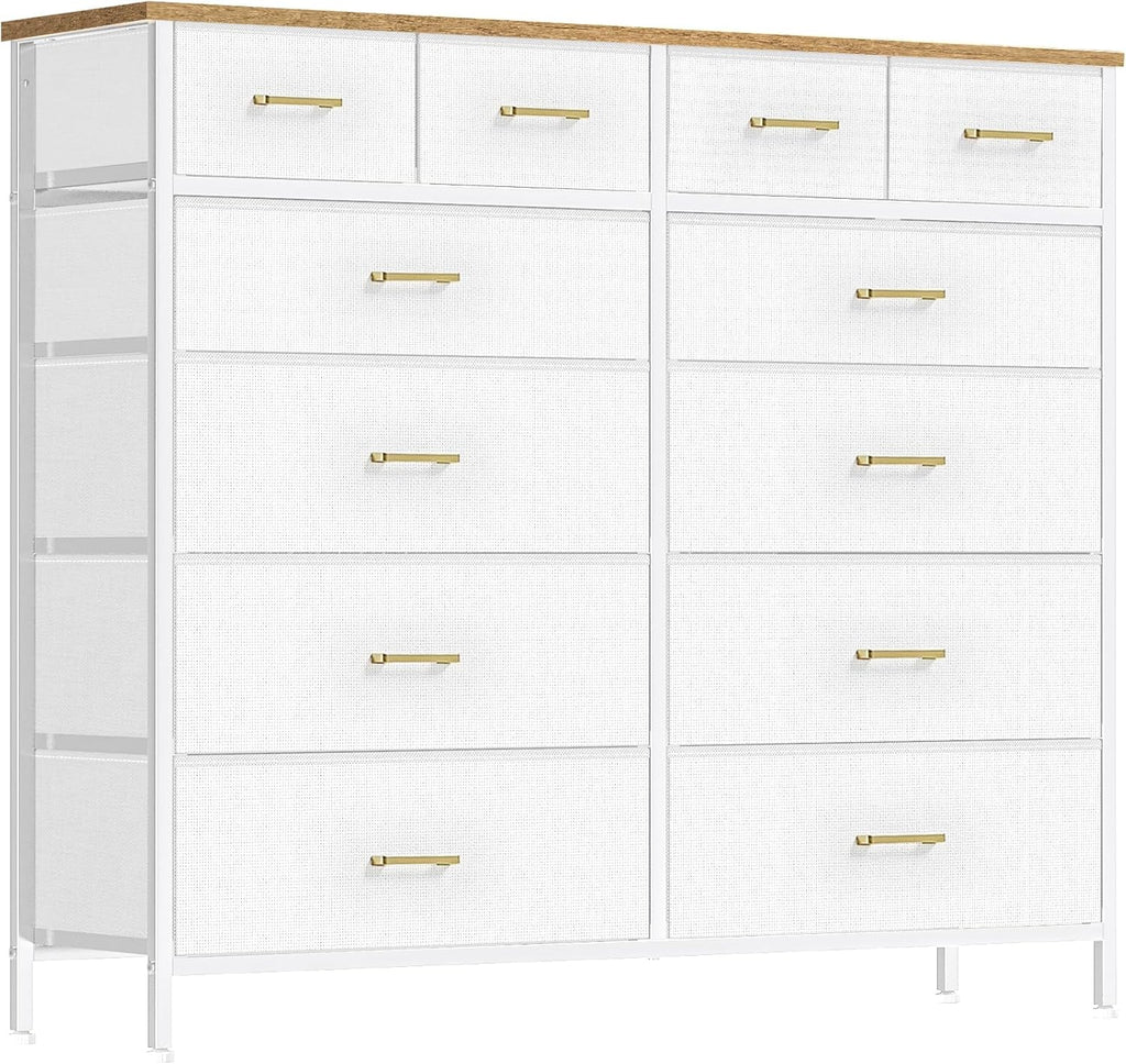 White 12-Drawer Wide Fabric Dresser