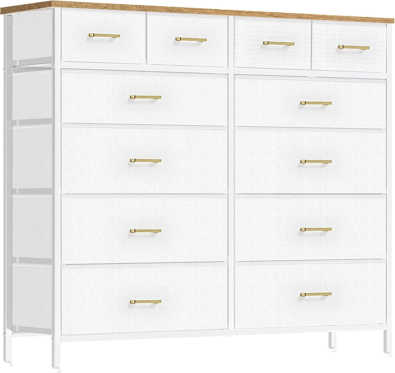 White 12-Drawer Wide Fabric Dresser