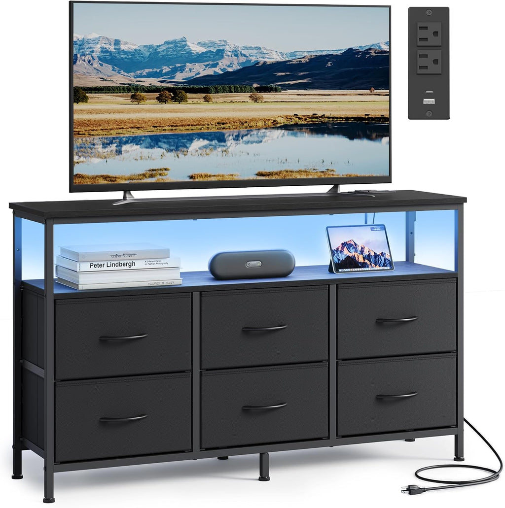 Black 6-Drawer Shelf Dresser Stand