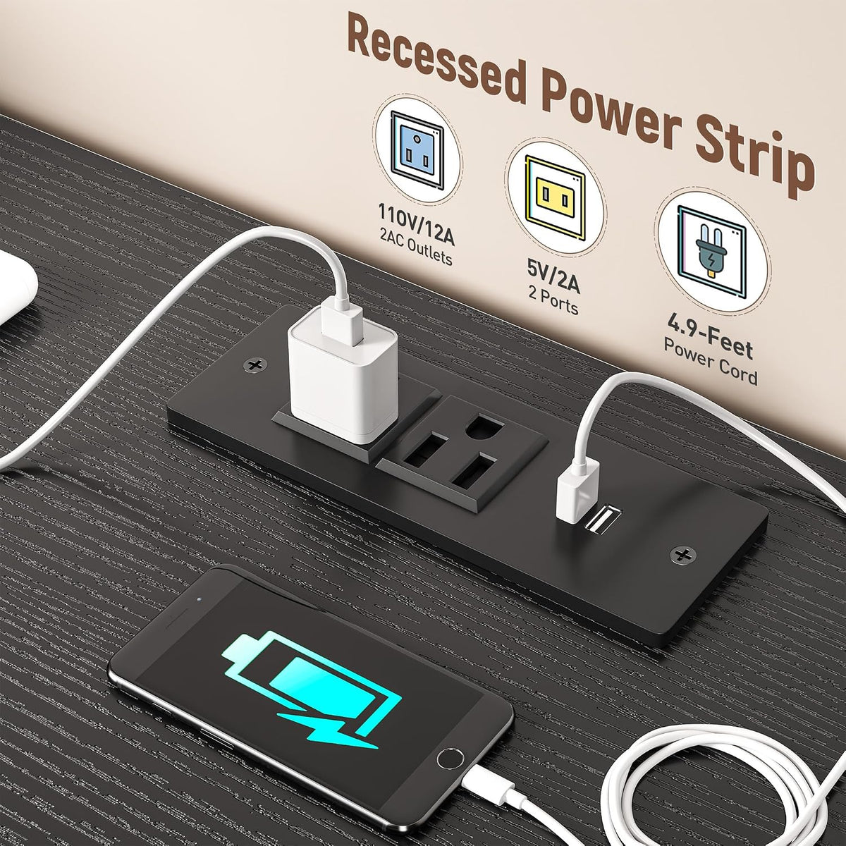 Black LED Charging 10-Drawer Dresser