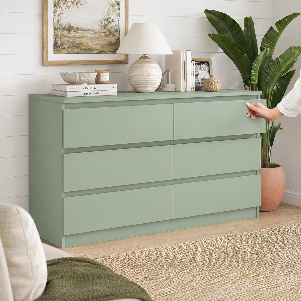 Green 6-Drawer Wide Storage Dresser