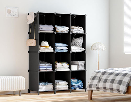 Black 12-Cube Portable Closet Storage