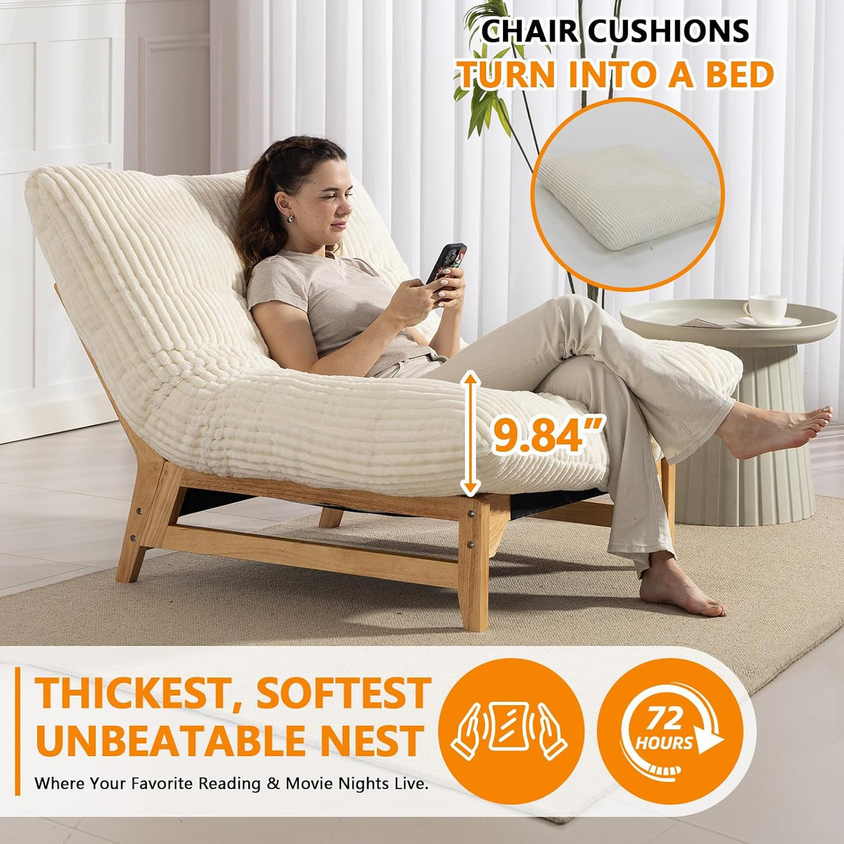 White Corduroy Oversized Lounge Chair