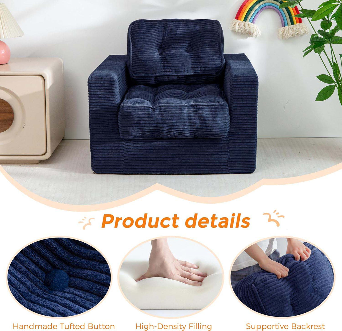 Navy Cloud Tufted Kids Bean Bag Sofa