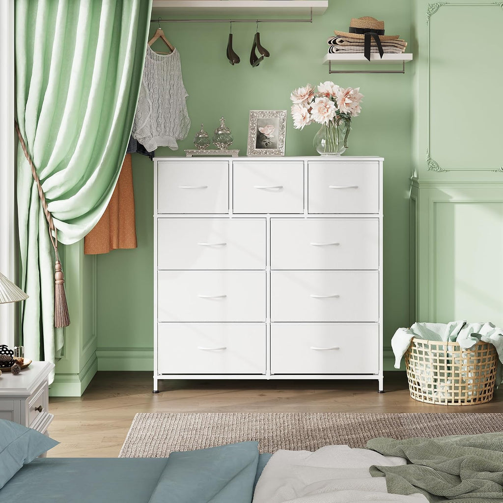 White 9-Drawer Tall Fabric Dresser