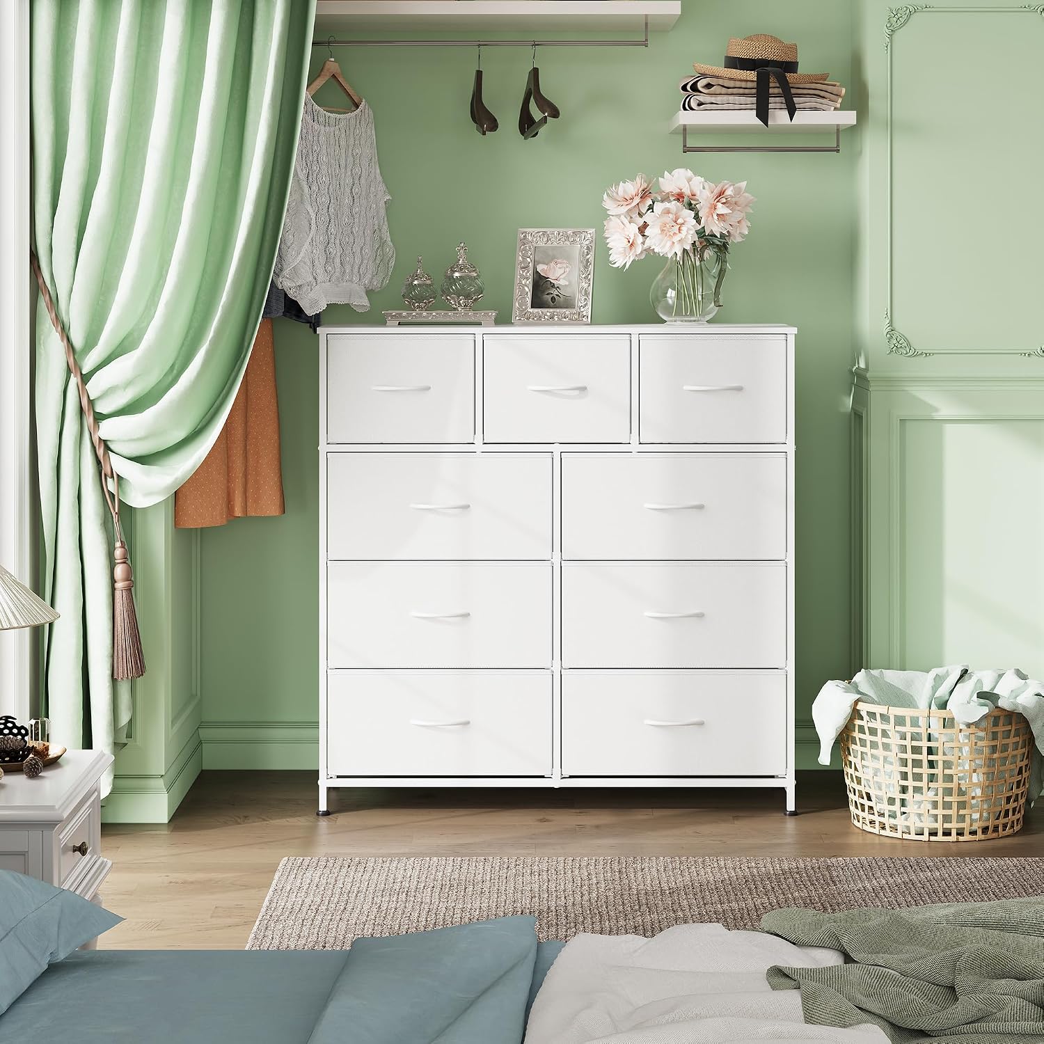 White 9-Drawer Tall Fabric Dresser