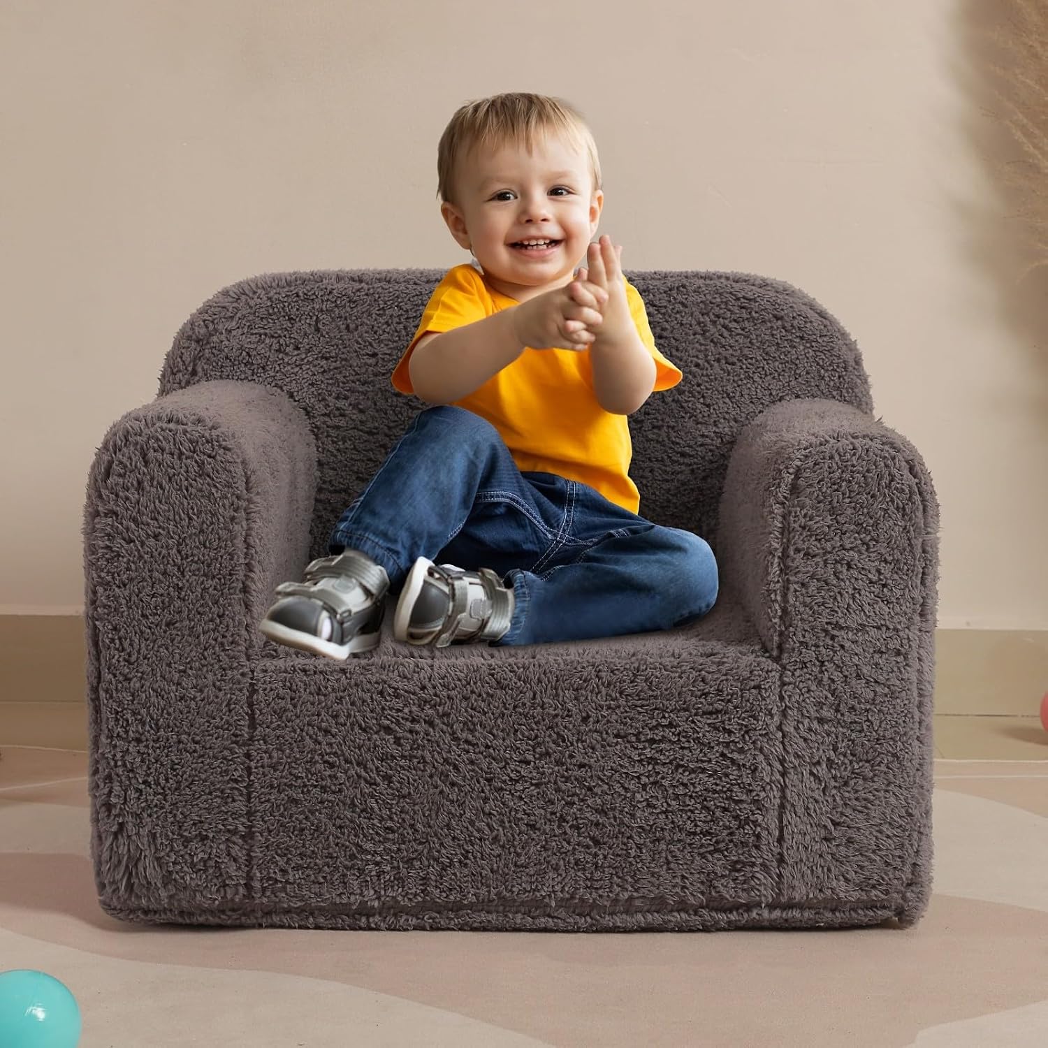 Grey Washable Sherpa Kids Armchair