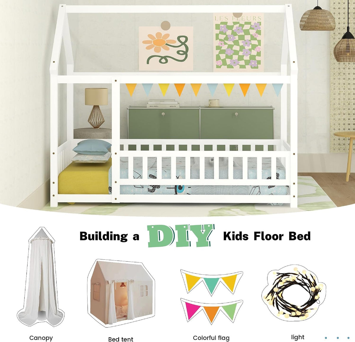 White Twin Wooden House Floor Bed