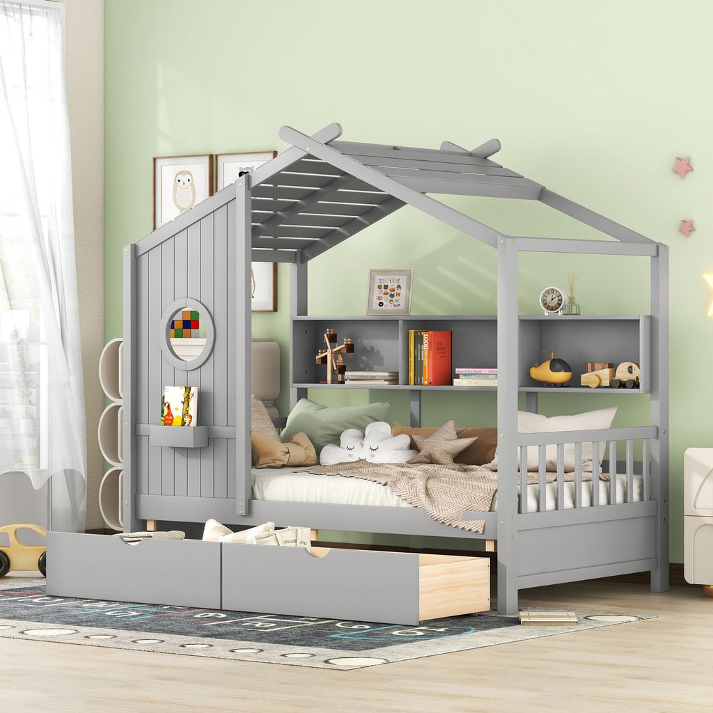 Gray Twin Storage Playhouse Kids Bed