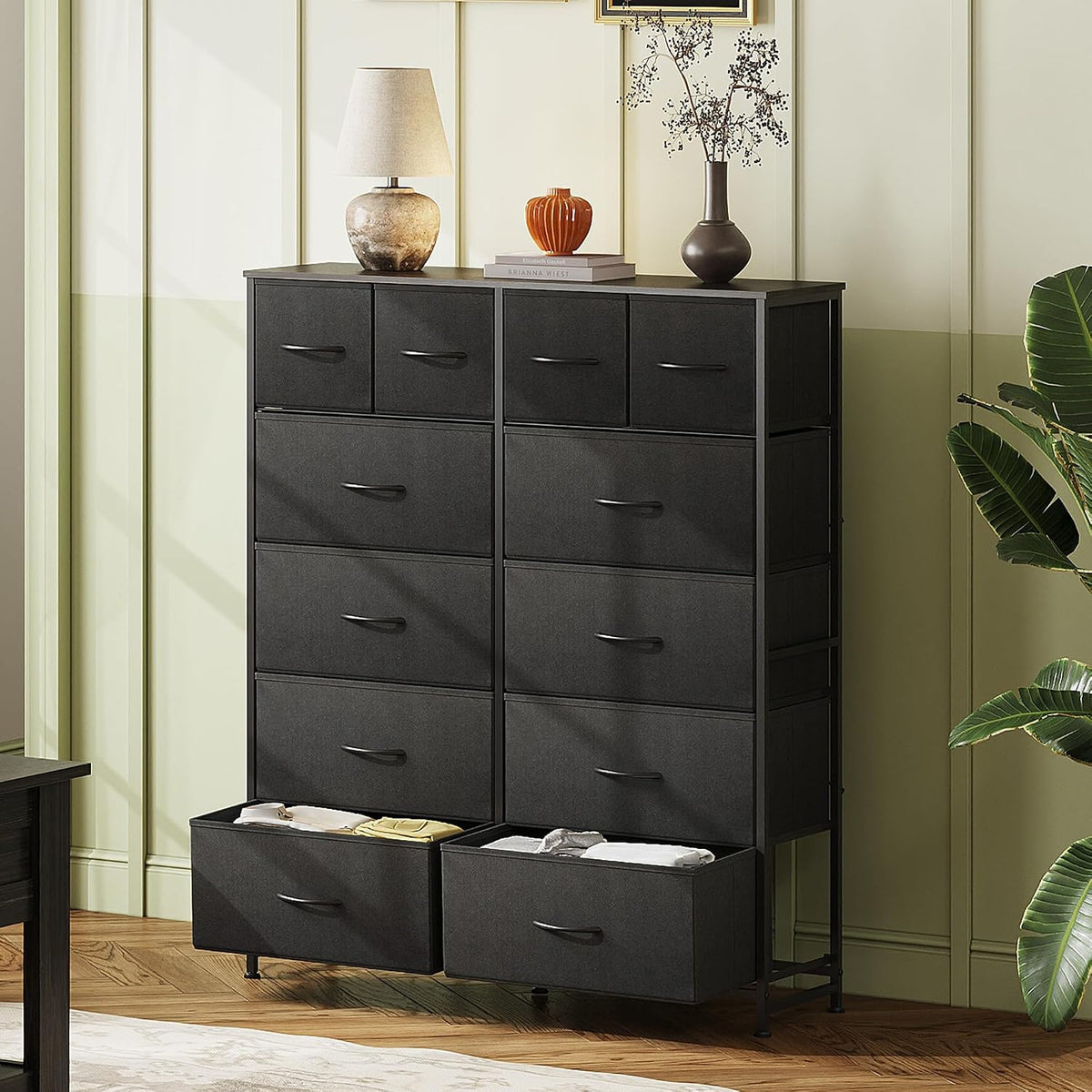Black 12-Drawer Fabric Tall Dresser