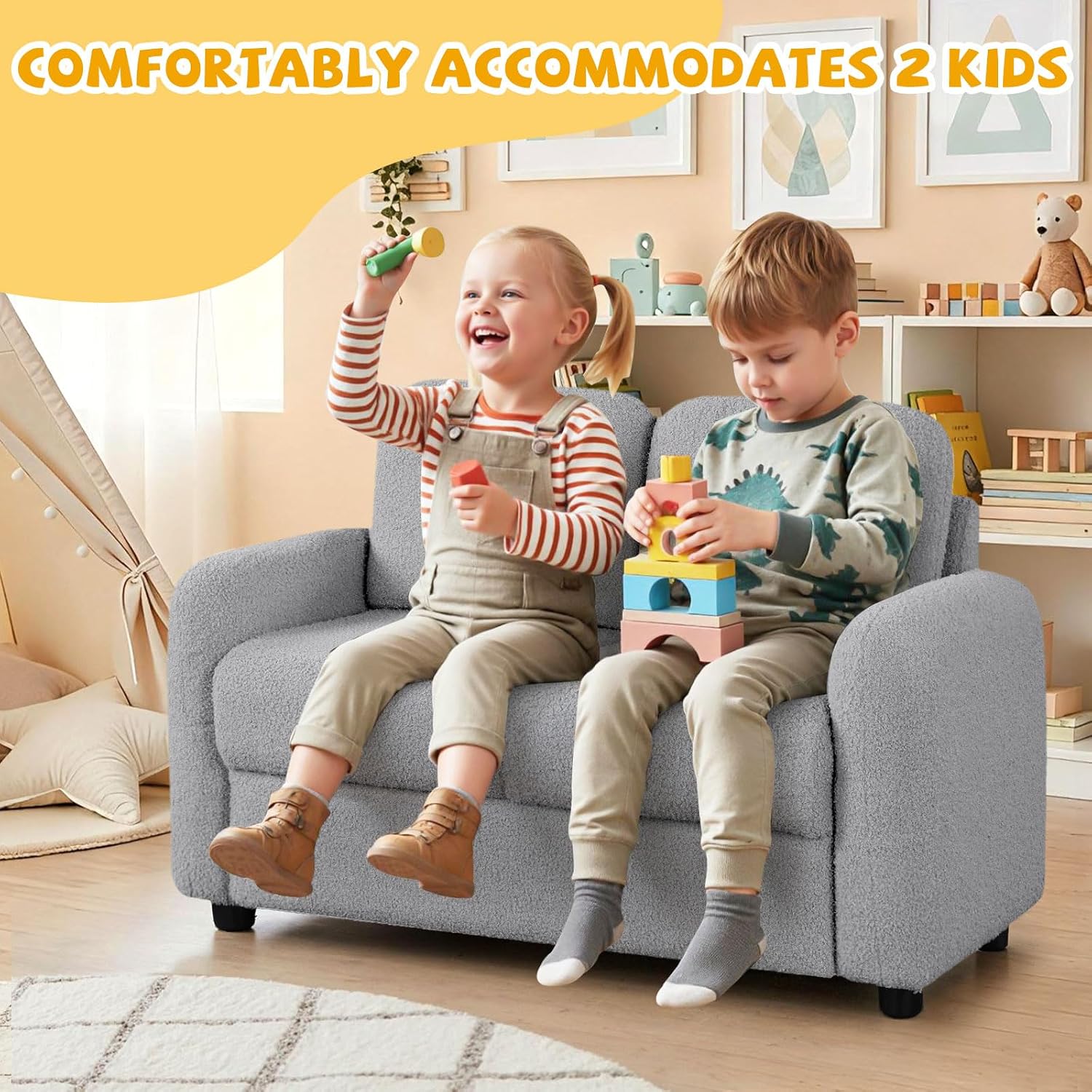 Teddy Fleece Two-Seat Kids Loveseat